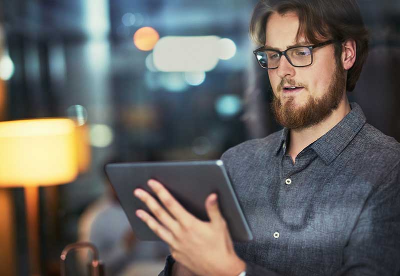 man using tablet